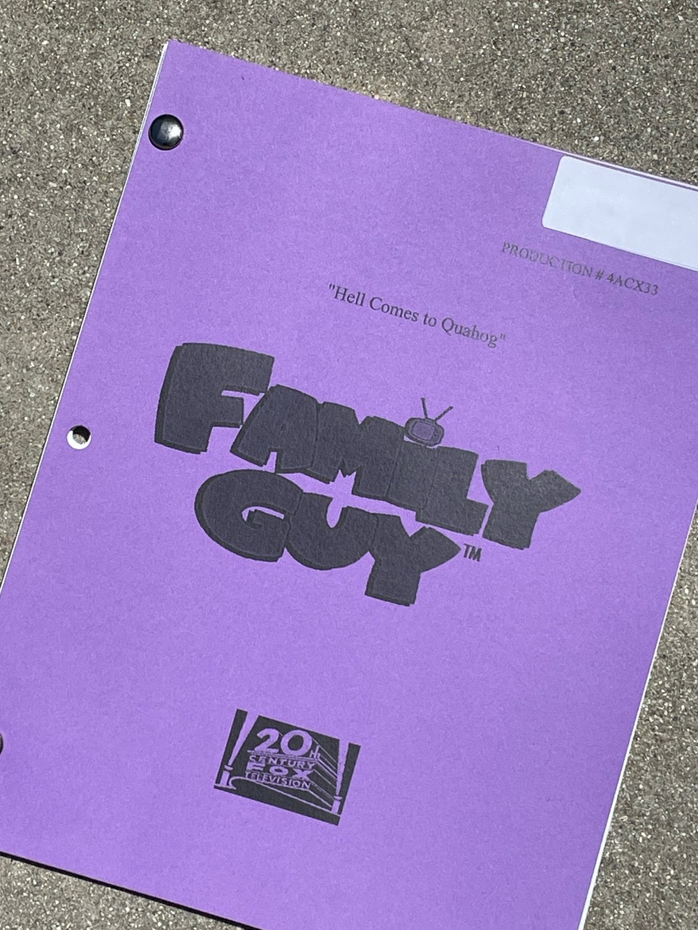 Family Guy 2005 Hell Comes to Quahog  Production Used Table Draft Script